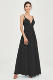 Deep V Neck Sexy Chiffon Bridesmaid Dress Spaghetti Straps Formal Evening Prom Dresses