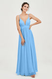 Deep V Neck Sexy Chiffon Bridesmaid Dress Spaghetti Straps Formal Evening Prom Dresses