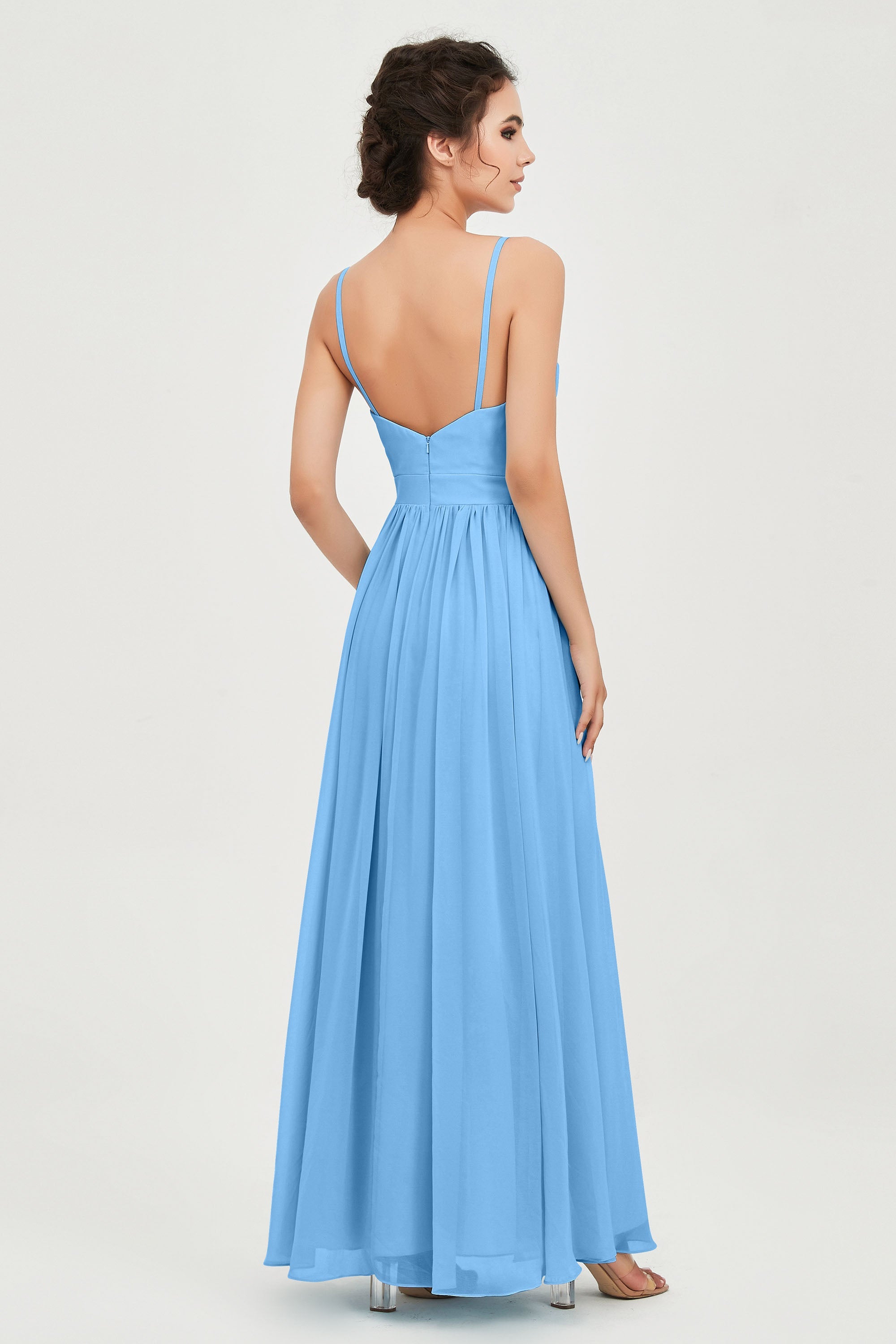 Deep V Neck Sexy Chiffon Bridesmaid Dress Spaghetti Straps Formal Evening Prom Dresses