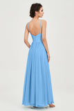 Deep V Neck Sexy Chiffon Bridesmaid Dress Spaghetti Straps Formal Evening Prom Dresses
