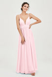 Deep V Neck Sexy Chiffon Bridesmaid Dress Spaghetti Straps Formal Evening Prom Dresses