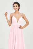 Deep V Neck Sexy Chiffon Bridesmaid Dress Spaghetti Straps Formal Evening Prom Dresses