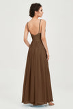 Deep V Neck Sexy Chiffon Bridesmaid Dress Spaghetti Straps Formal Evening Prom Dresses