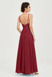 Deep V Neck Sexy Chiffon Bridesmaid Dress Spaghetti Straps Formal Evening Prom Dresses