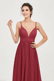Deep V Neck Sexy Chiffon Bridesmaid Dress Spaghetti Straps Formal Evening Prom Dresses