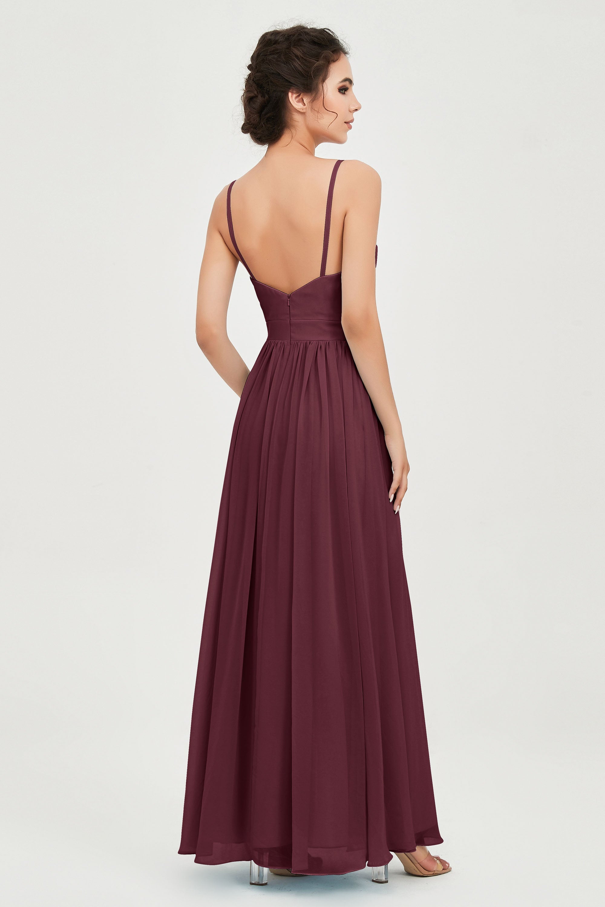 Deep V Neck Sexy Chiffon Bridesmaid Dress Spaghetti Straps Formal Evening Prom Dresses