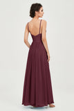 Deep V Neck Sexy Chiffon Bridesmaid Dress Spaghetti Straps Formal Evening Prom Dresses