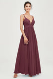Deep V Neck Sexy Chiffon Bridesmaid Dress Spaghetti Straps Formal Evening Prom Dresses
