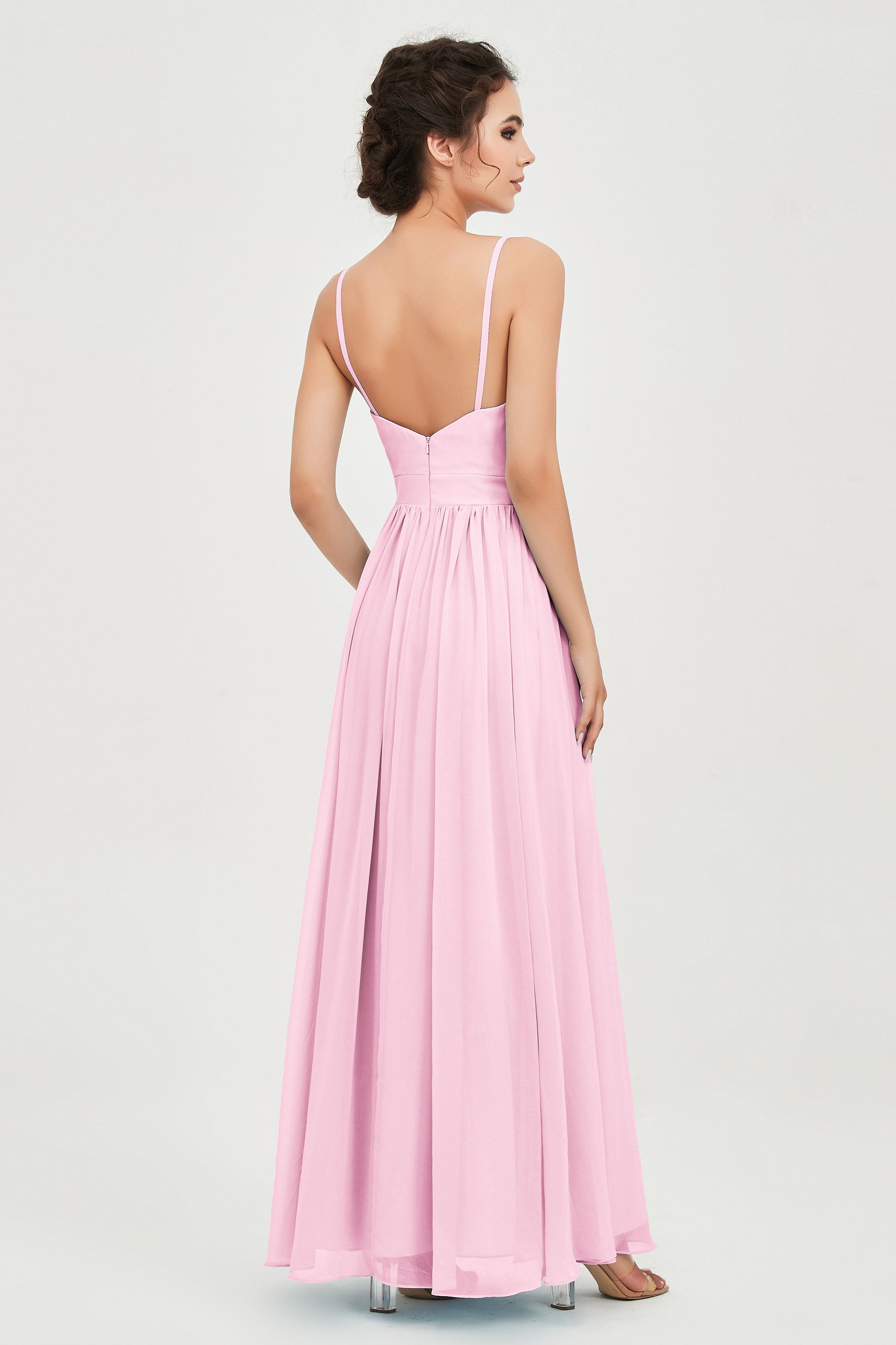 Deep V Neck Sexy Chiffon Bridesmaid Dress Spaghetti Straps Formal Evening Prom Dresses