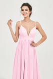 Deep V Neck Sexy Chiffon Bridesmaid Dress Spaghetti Straps Formal Evening Prom Dresses