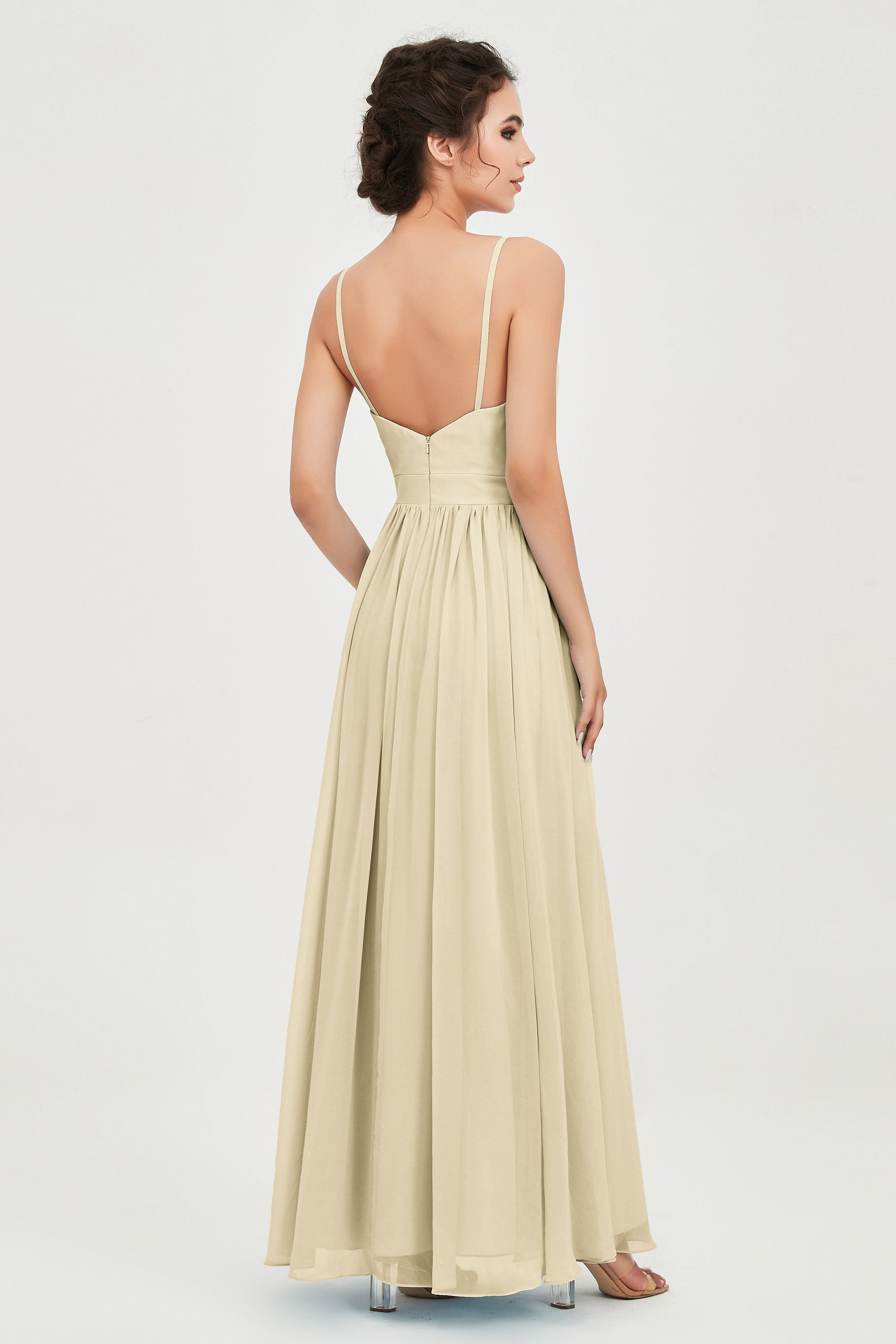Deep V Neck Sexy Chiffon Bridesmaid Dress Spaghetti Straps Formal Evening Prom Dresses