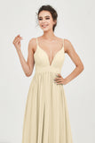 Deep V Neck Sexy Chiffon Bridesmaid Dress Spaghetti Straps Formal Evening Prom Dresses