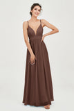 Deep V Neck Sexy Chiffon Bridesmaid Dress Spaghetti Straps Formal Evening Prom Dresses