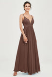 Deep V Neck Sexy Chiffon Bridesmaid Dress Spaghetti Straps Formal Evening Prom Dresses