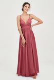 Deep V Neck Sexy Chiffon Bridesmaid Dress Spaghetti Straps Formal Evening Prom Dresses