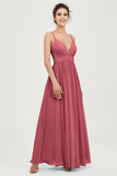 Deep V Neck Sexy Chiffon Bridesmaid Dress Spaghetti Straps Formal Evening Prom Dresses