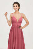 Deep V Neck Sexy Chiffon Bridesmaid Dress Spaghetti Straps Formal Evening Prom Dresses