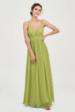 Deep V Neck Sexy Chiffon Bridesmaid Dress Spaghetti Straps Formal Evening Prom Dresses