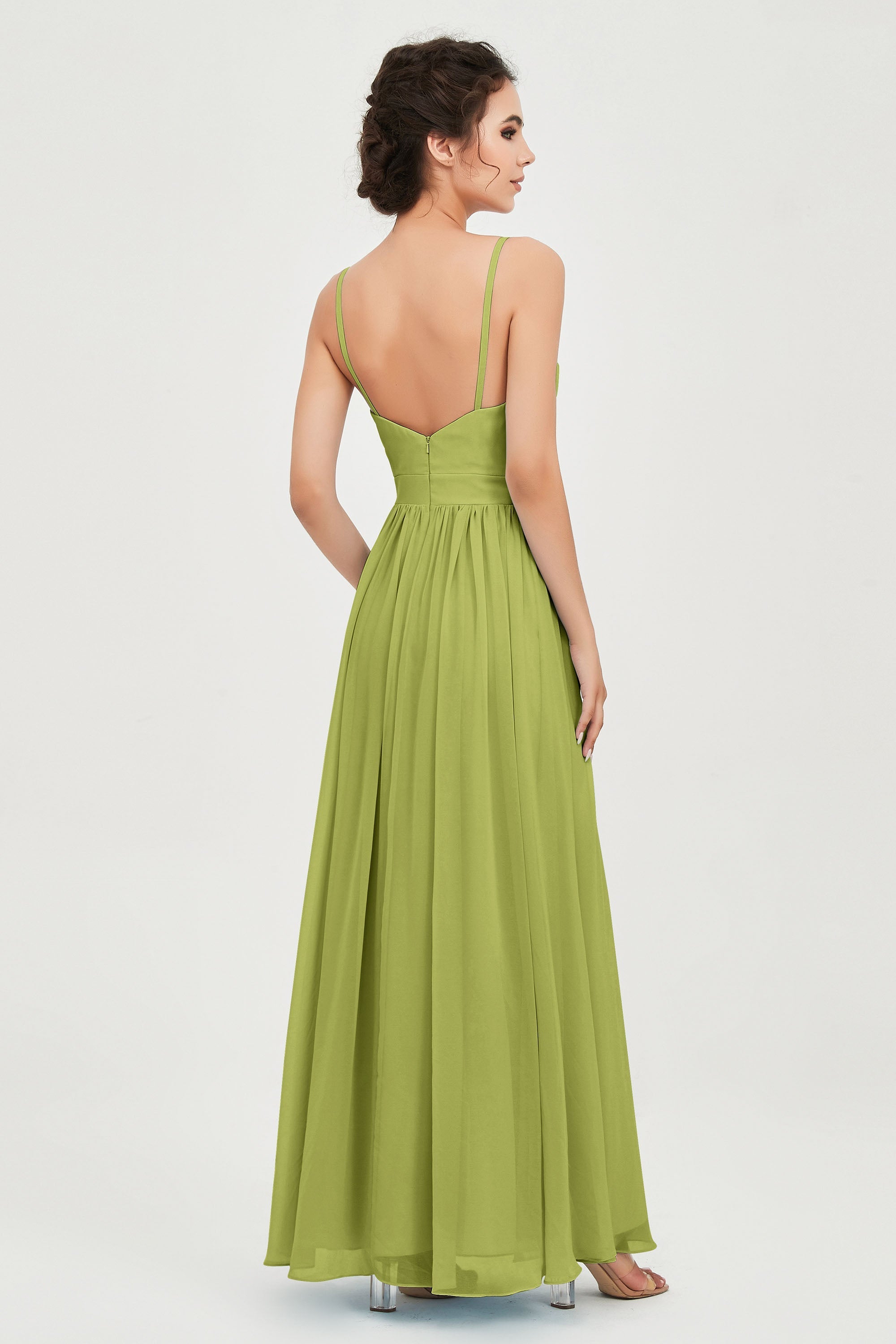 Deep V Neck Sexy Chiffon Bridesmaid Dress Spaghetti Straps Formal Evening Prom Dresses