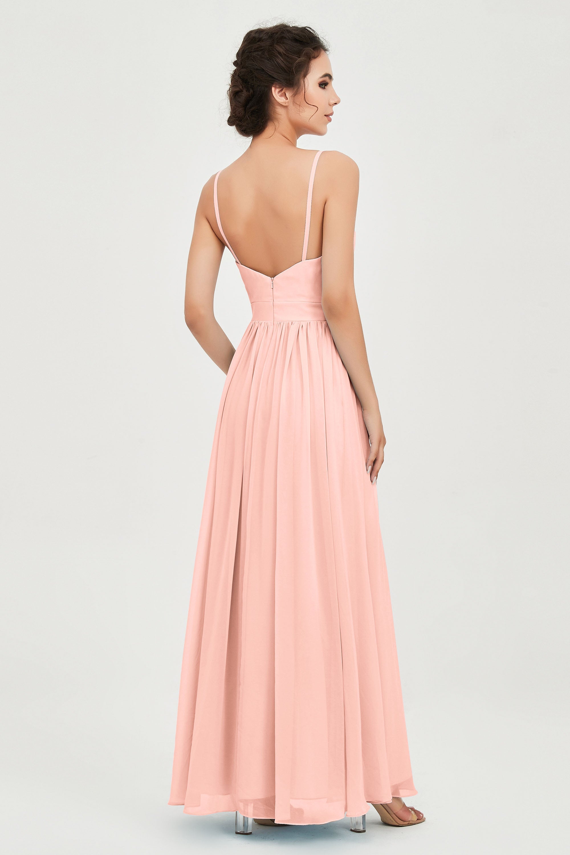 Deep V Neck Sexy Chiffon Bridesmaid Dress Spaghetti Straps Formal Evening Prom Dresses