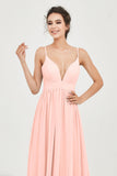 Deep V Neck Sexy Chiffon Bridesmaid Dress Spaghetti Straps Formal Evening Prom Dresses