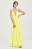 Deep V Neck Sexy Chiffon Bridesmaid Dress Spaghetti Straps Formal Evening Prom Dresses