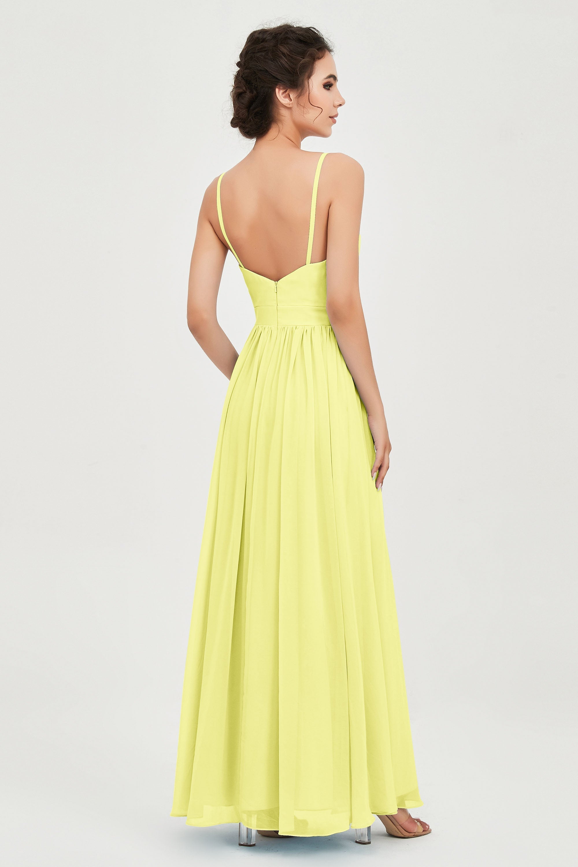 Deep V Neck Sexy Chiffon Bridesmaid Dress Spaghetti Straps Formal Evening Prom Dresses