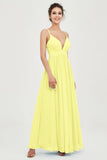 Deep V Neck Sexy Chiffon Bridesmaid Dress Spaghetti Straps Formal Evening Prom Dresses