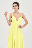 Deep V Neck Sexy Chiffon Bridesmaid Dress Spaghetti Straps Formal Evening Prom Dresses