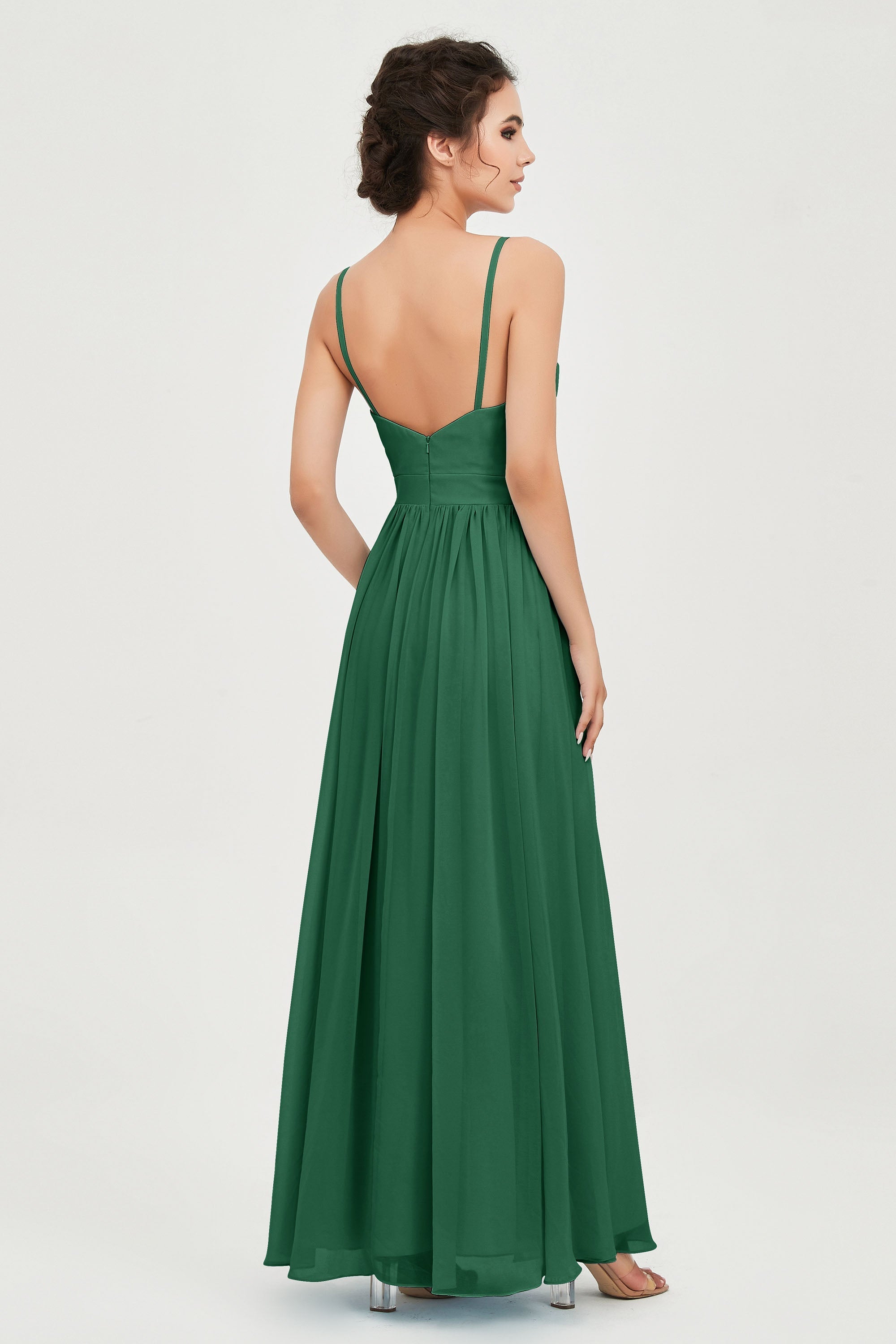 Deep V Neck Sexy Chiffon Bridesmaid Dress Spaghetti Straps Formal Evening Prom Dresses
