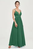 Deep V Neck Sexy Chiffon Bridesmaid Dress Spaghetti Straps Formal Evening Prom Dresses