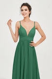 Deep V Neck Sexy Chiffon Bridesmaid Dress Spaghetti Straps Formal Evening Prom Dresses