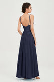 Deep V Neck Sexy Chiffon Bridesmaid Dress Spaghetti Straps Formal Evening Prom Dresses