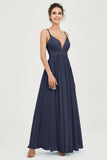 Deep V Neck Sexy Chiffon Bridesmaid Dress Spaghetti Straps Formal Evening Prom Dresses