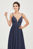 Deep V Neck Sexy Chiffon Bridesmaid Dress Spaghetti Straps Formal Evening Prom Dresses