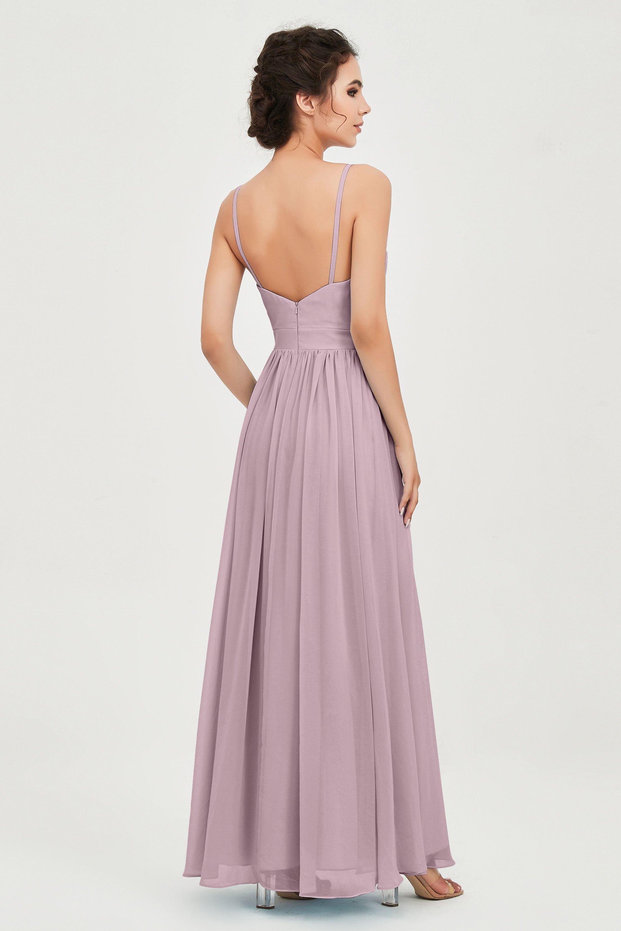 Deep V Neck Sexy Chiffon Bridesmaid Dress Spaghetti Straps Formal Evening Prom Dresses