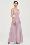 Deep V Neck Sexy Chiffon Bridesmaid Dress Spaghetti Straps Formal Evening Prom Dresses