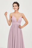 Deep V Neck Sexy Chiffon Bridesmaid Dress Spaghetti Straps Formal Evening Prom Dresses