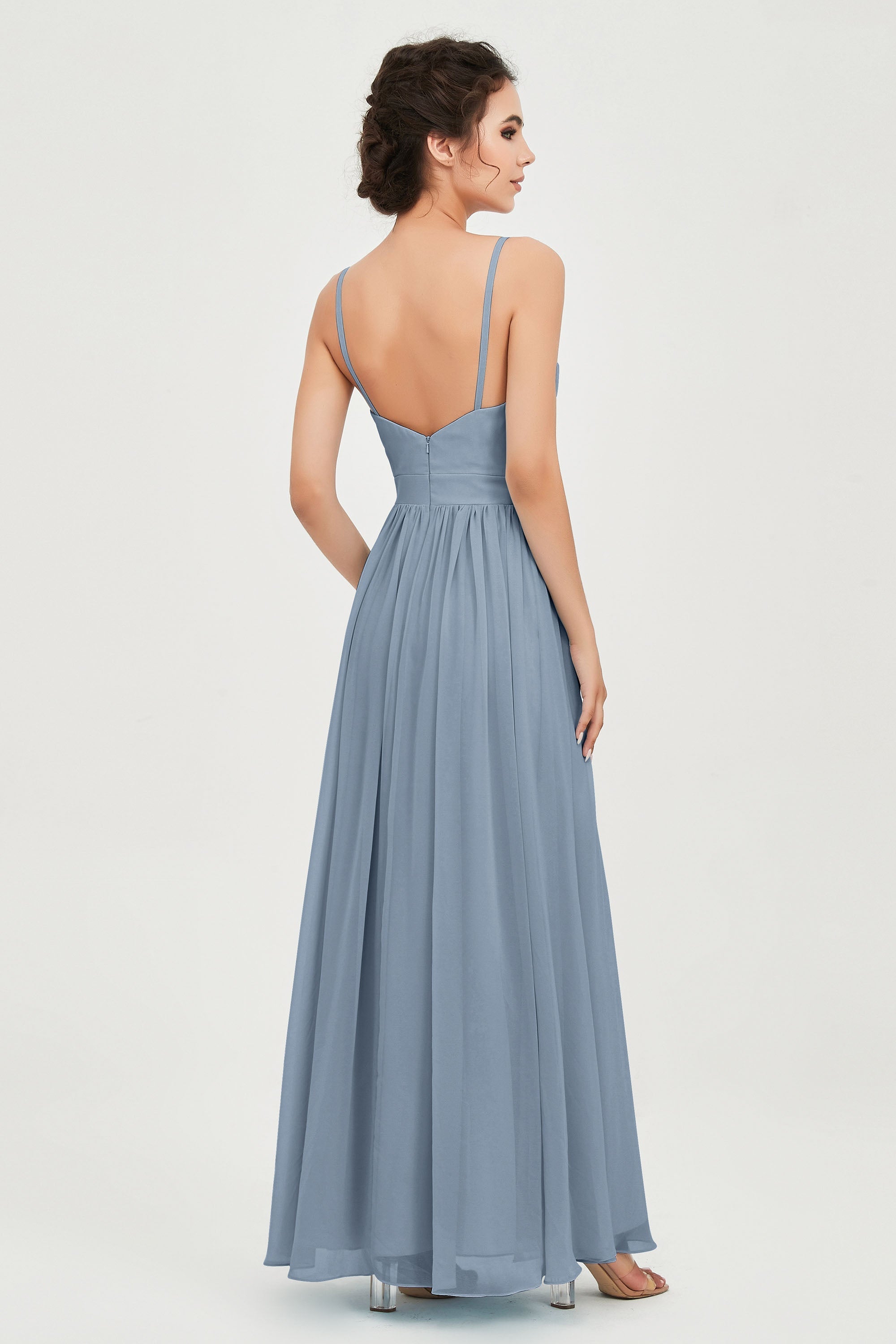 Deep V Neck Sexy Chiffon Bridesmaid Dress Spaghetti Straps Formal Evening Prom Dresses