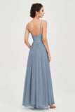 Deep V Neck Sexy Chiffon Bridesmaid Dress Spaghetti Straps Formal Evening Prom Dresses