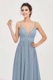 Deep V Neck Sexy Chiffon Bridesmaid Dress Spaghetti Straps Formal Evening Prom Dresses