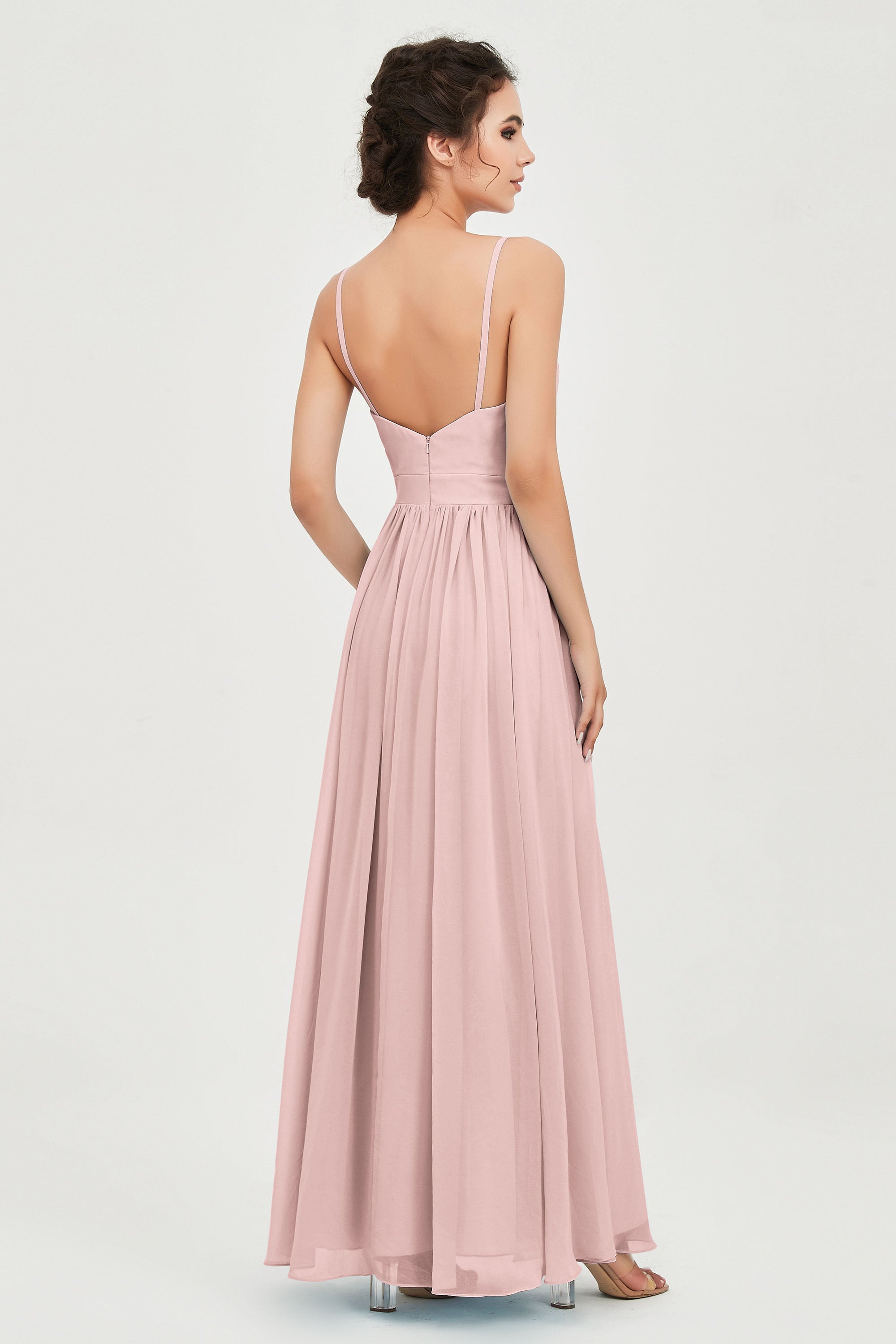 Deep V Neck Sexy Chiffon Bridesmaid Dress Spaghetti Straps Formal Evening Prom Dresses