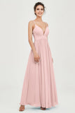 Deep V Neck Sexy Chiffon Bridesmaid Dress Spaghetti Straps Formal Evening Prom Dresses