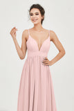 Deep V Neck Sexy Chiffon Bridesmaid Dress Spaghetti Straps Formal Evening Prom Dresses