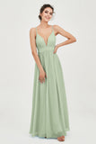 Deep V Neck Sexy Chiffon Bridesmaid Dress Spaghetti Straps Formal Evening Prom Dresses