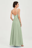 Deep V Neck Sexy Chiffon Bridesmaid Dress Spaghetti Straps Formal Evening Prom Dresses