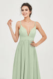 Deep V Neck Sexy Chiffon Bridesmaid Dress Spaghetti Straps Formal Evening Prom Dresses