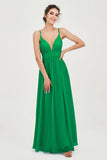 Deep V Neck Sexy Chiffon Bridesmaid Dress Spaghetti Straps Formal Evening Prom Dresses