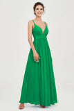 Deep V Neck Sexy Chiffon Bridesmaid Dress Spaghetti Straps Formal Evening Prom Dresses