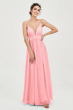 Deep V Neck Sexy Chiffon Bridesmaid Dress Spaghetti Straps Formal Evening Prom Dresses